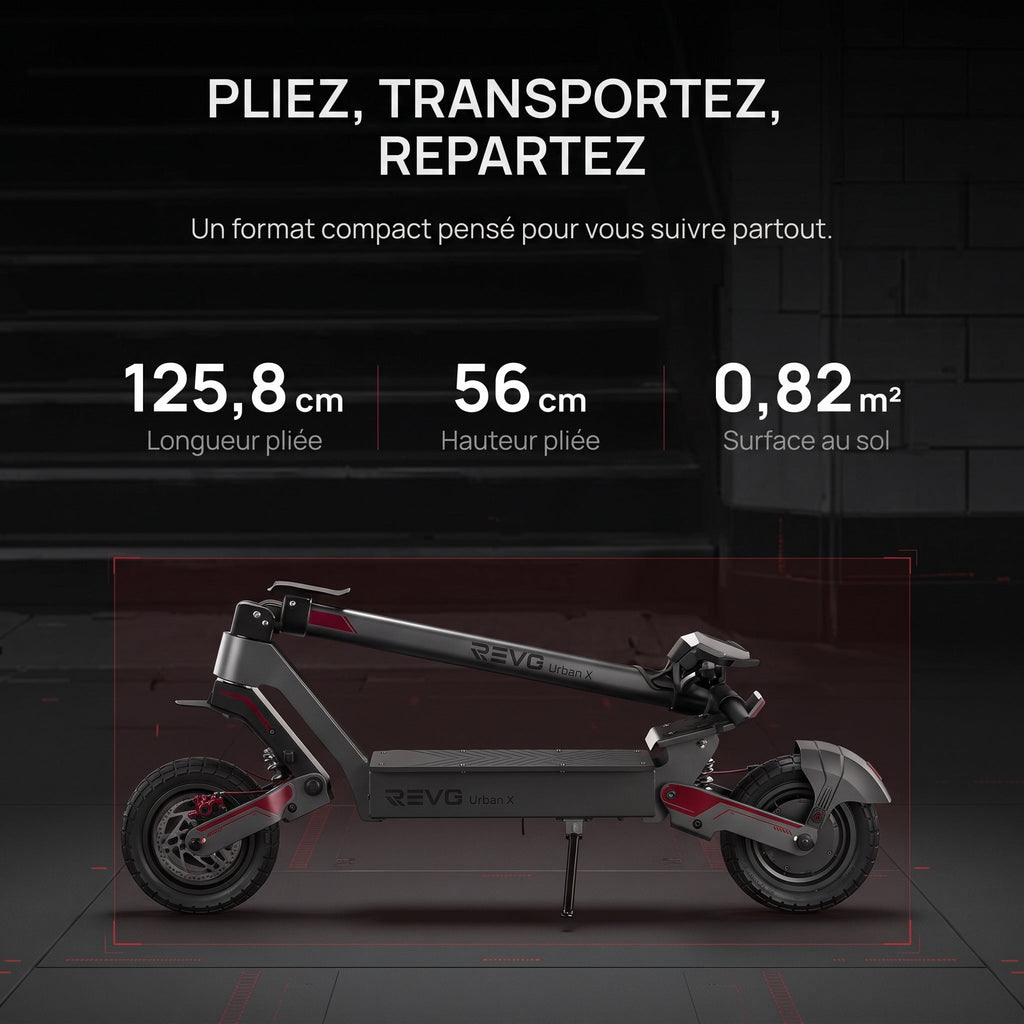 Trottinette Électrique REVO Urban X – 800 W – Autonomie 55 km – Pneus 10 – Suspensions AV/AR
