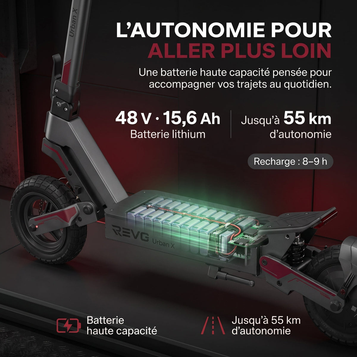 Trottinette Électrique REVO Urban X – 800 W – Autonomie 55 km – Pneus 10 – Suspensions AV/AR