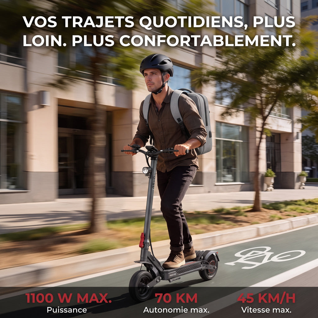 Trottinette Électrique REVO Vector – 1100 W Max. – Autonomie 70 km – Batterie 48 V 13 Ah – Pneus 10 – Suspension & NFC
