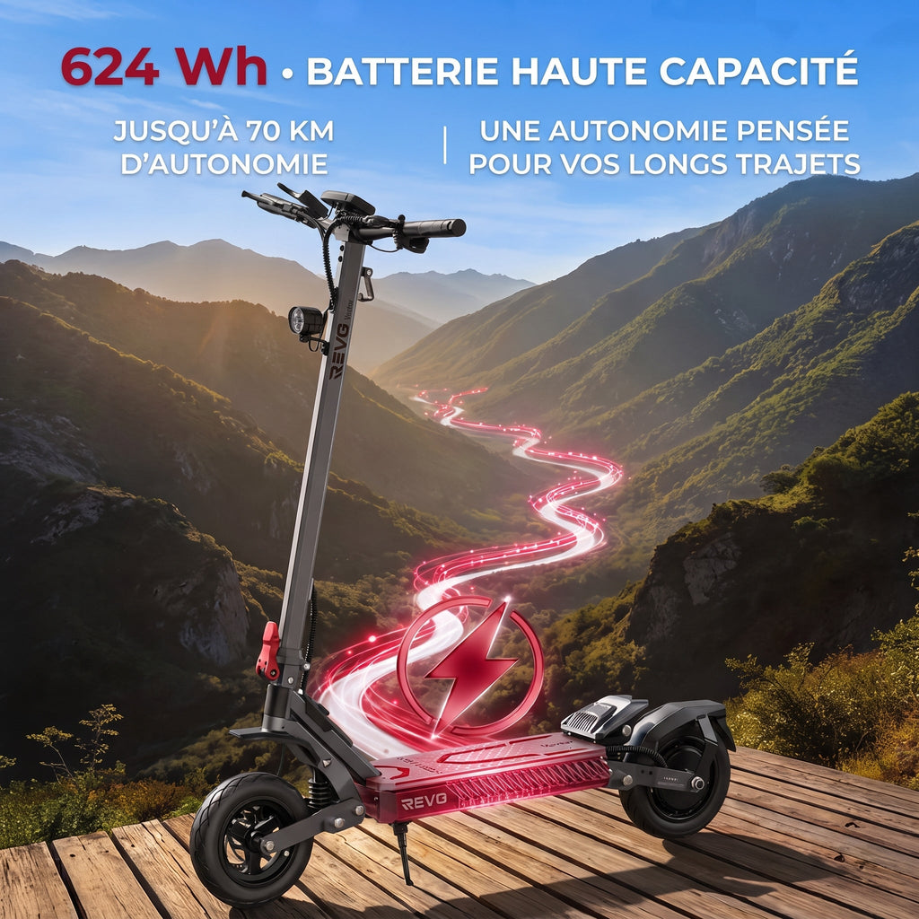 Trottinette Électrique REVO Vector – 1100 W Max. – Autonomie 70 km – Batterie 48 V 13 Ah – Pneus 10 – Suspension & NFC