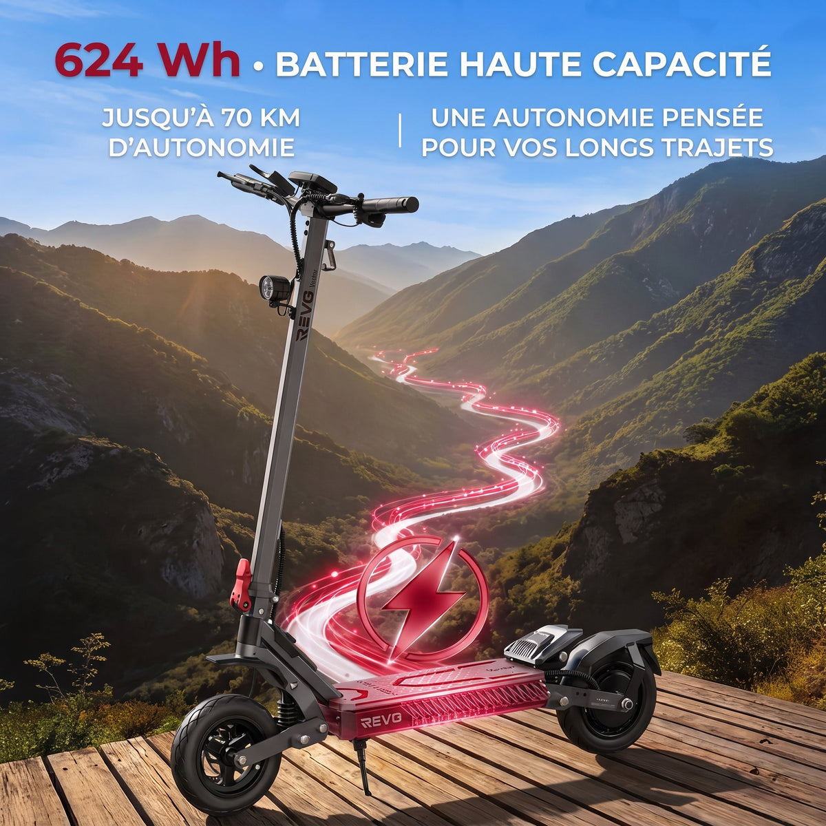 Trottinette Électrique REVO Vector – 1100 W Max. – Autonomie 70 km – Batterie 48 V 13 Ah – Pneus 10 – Suspension & NFC