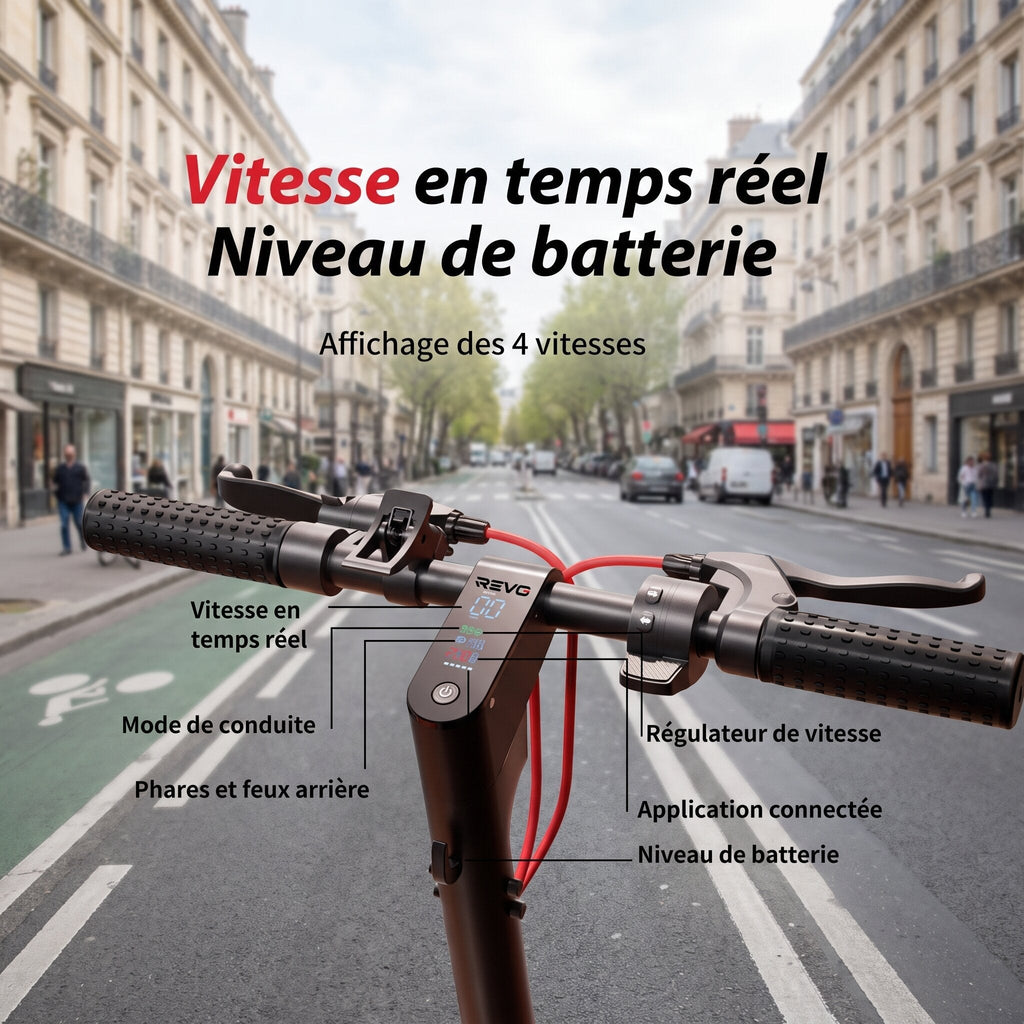 Trottinette Électrique REVO Pulse – 750 W – Autonomie 45 km – Batterie 48 V 14 Ah – Pneus 9,3 – 4 Modes