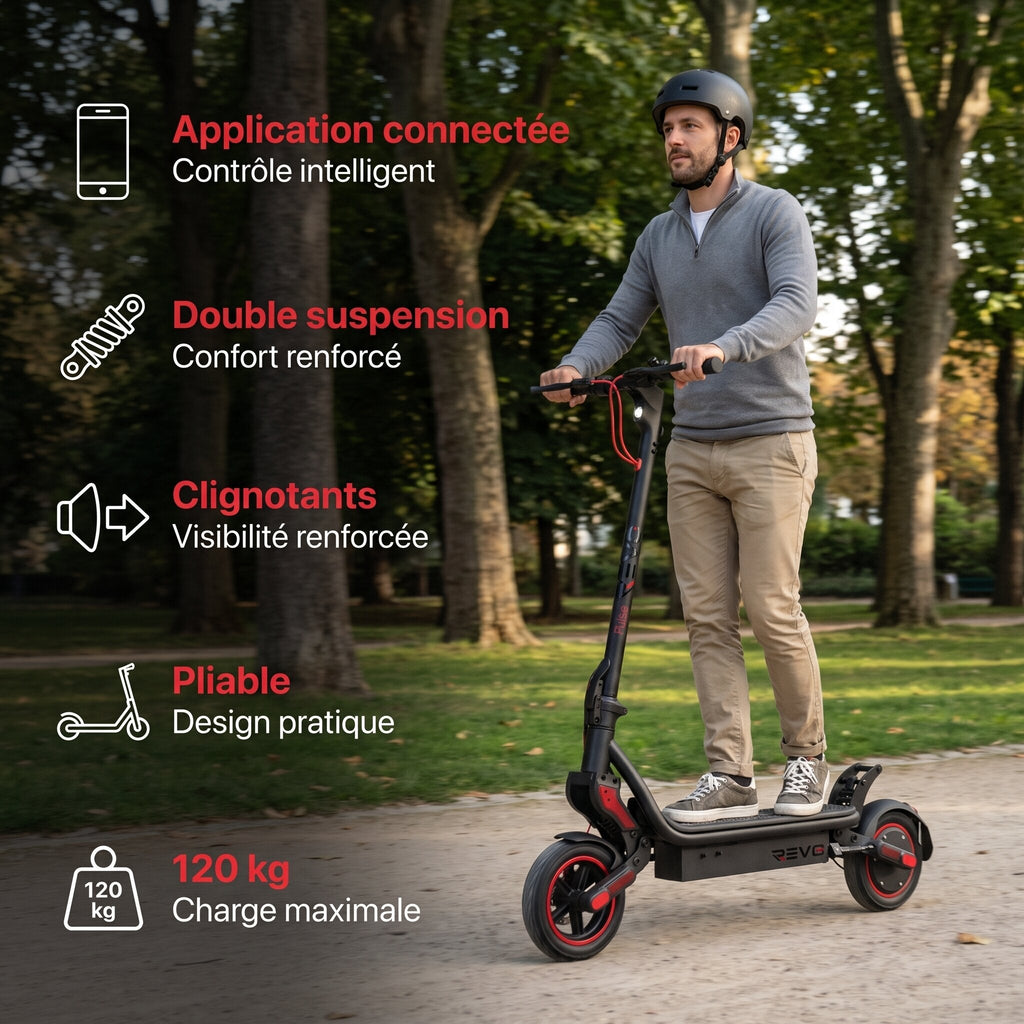 Trottinette Électrique REVO Pulse – 750 W – Autonomie 45 km – Batterie 48 V 14 Ah – Pneus 9,3 – 4 Modes