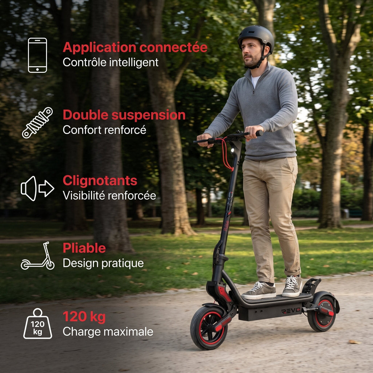 Trottinette Électrique REVO Pulse – 750 W – Autonomie 45 km – Batterie 48 V 14 Ah – Pneus 9,3 – 4 Modes