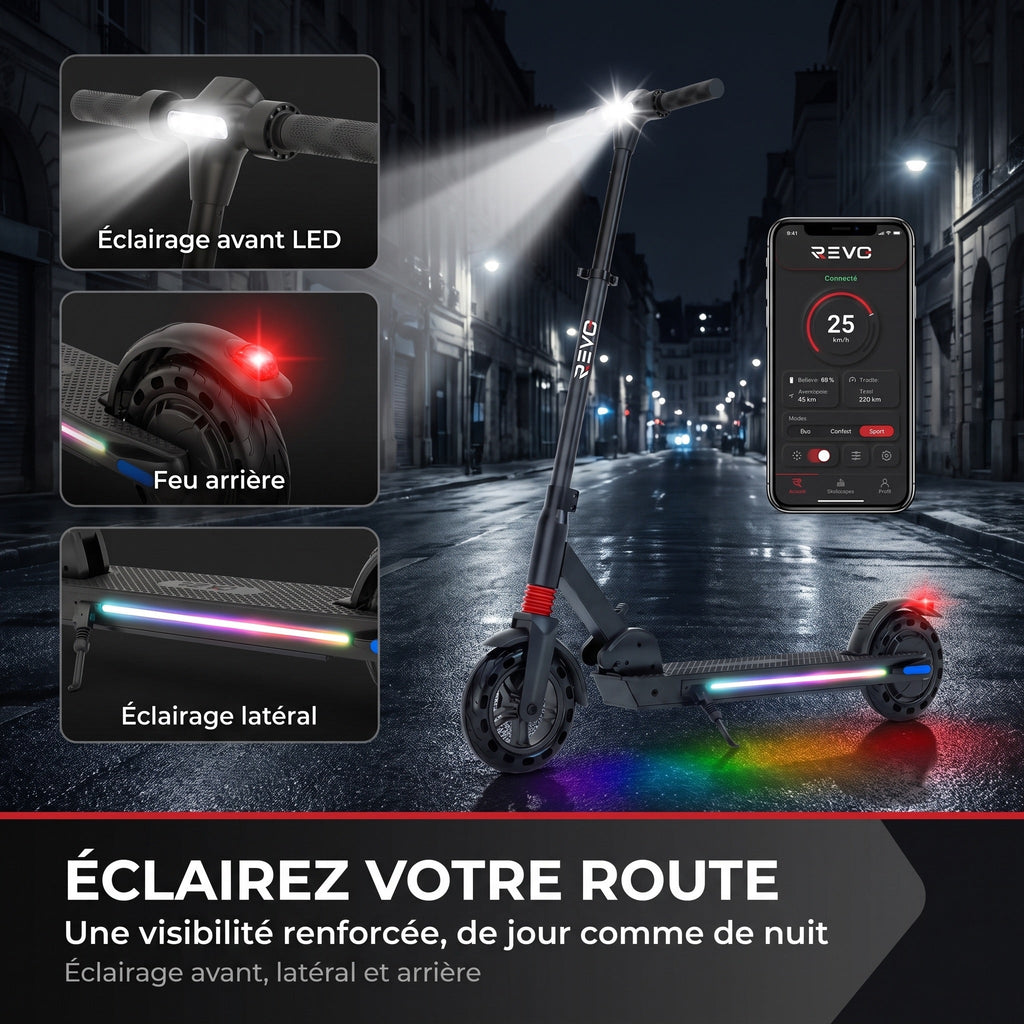 Trottinette Électrique REVO Voltis – 250 W – Autonomie 25 km – Batterie 36 V 5,2 Ah – Pneus 8