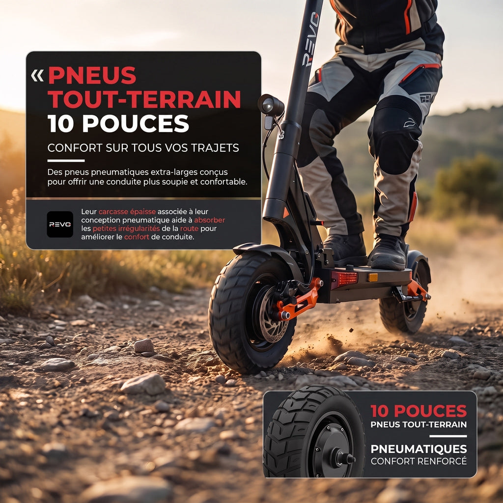 Trottinette Électrique REVO Titan X2 – Double Moteur 2 × 1 000 W – Autonomie jusqu’à 75 km – Batterie 60 V 18 Ah – Pneus Tout-Terrain 10