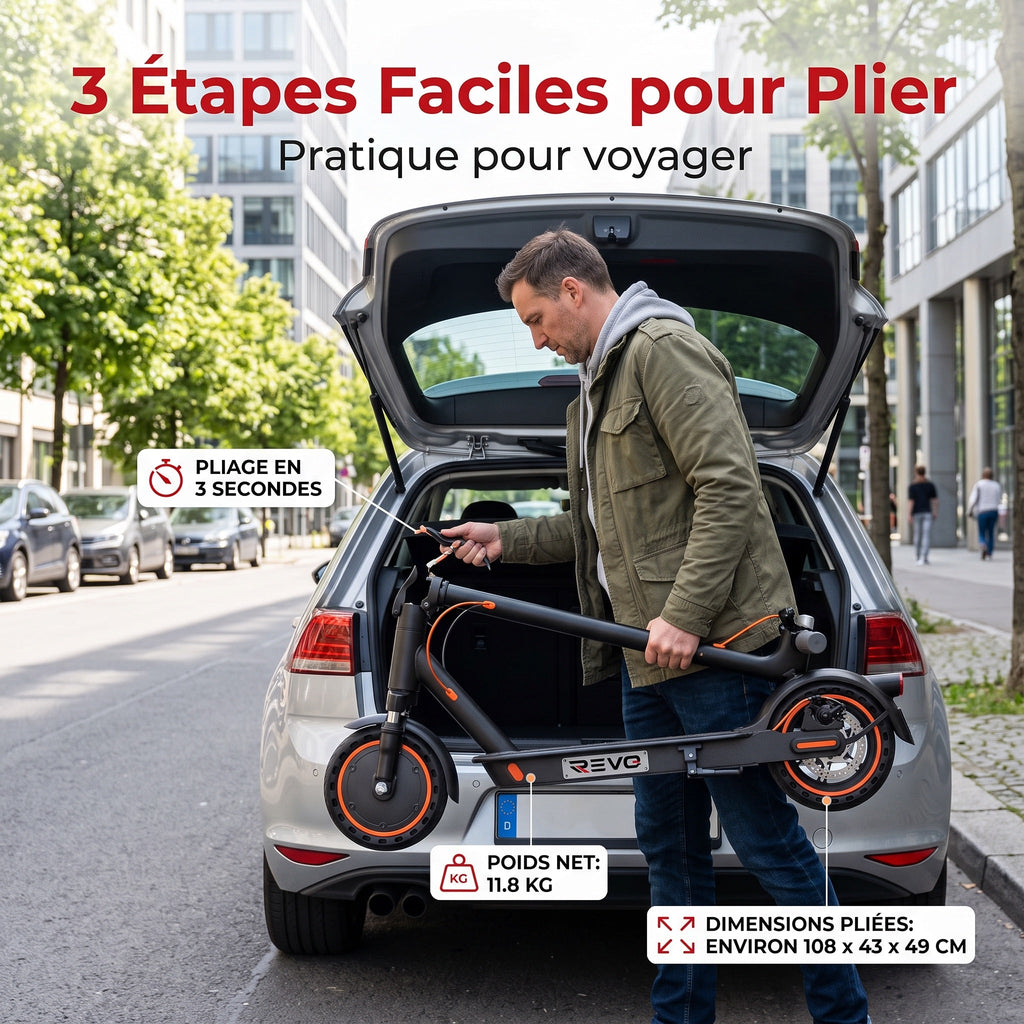 Trottinette Électrique REVO Nova – 350 W (Pointe 650 W) – Autonomie 30-35 km – Batterie 36V 7,8 Ah – Pneus 8,5 Nid d'Abeille