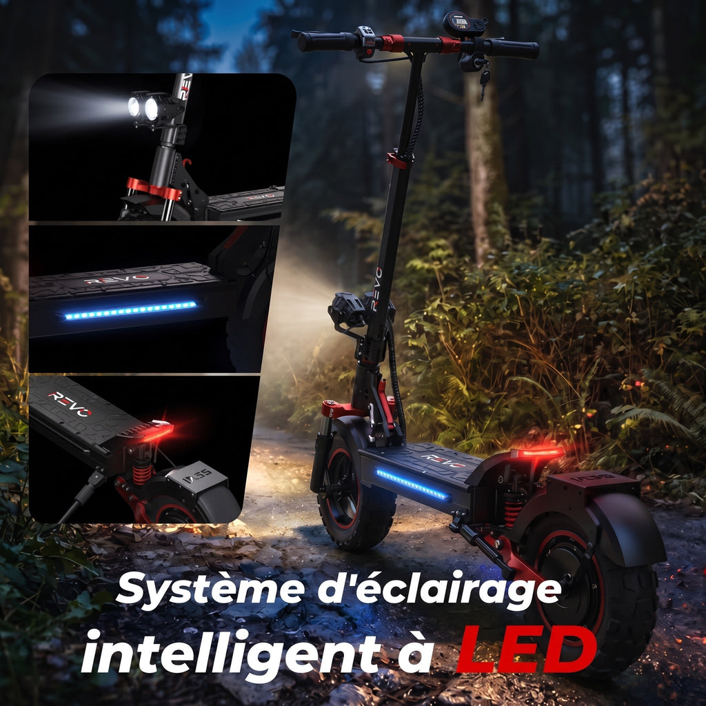 Trottinette Électrique REVO Peak – 1000 W (pointe 1200 W) – Autonomie 55 km – Batterie 48V 15Ah – Pneus 11 Tout-Terrain