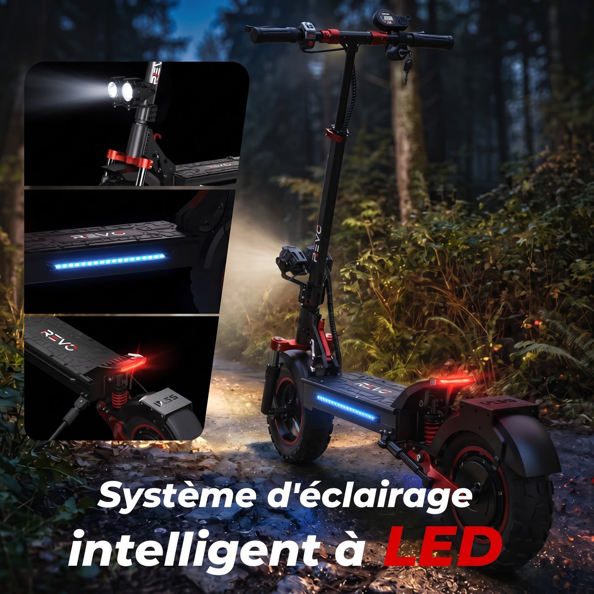 Trottinette Électrique REVO Peak – 1000 W (pointe 1200 W) – Autonomie 55 km – Batterie 48V 15Ah – Pneus 11 Tout-Terrain