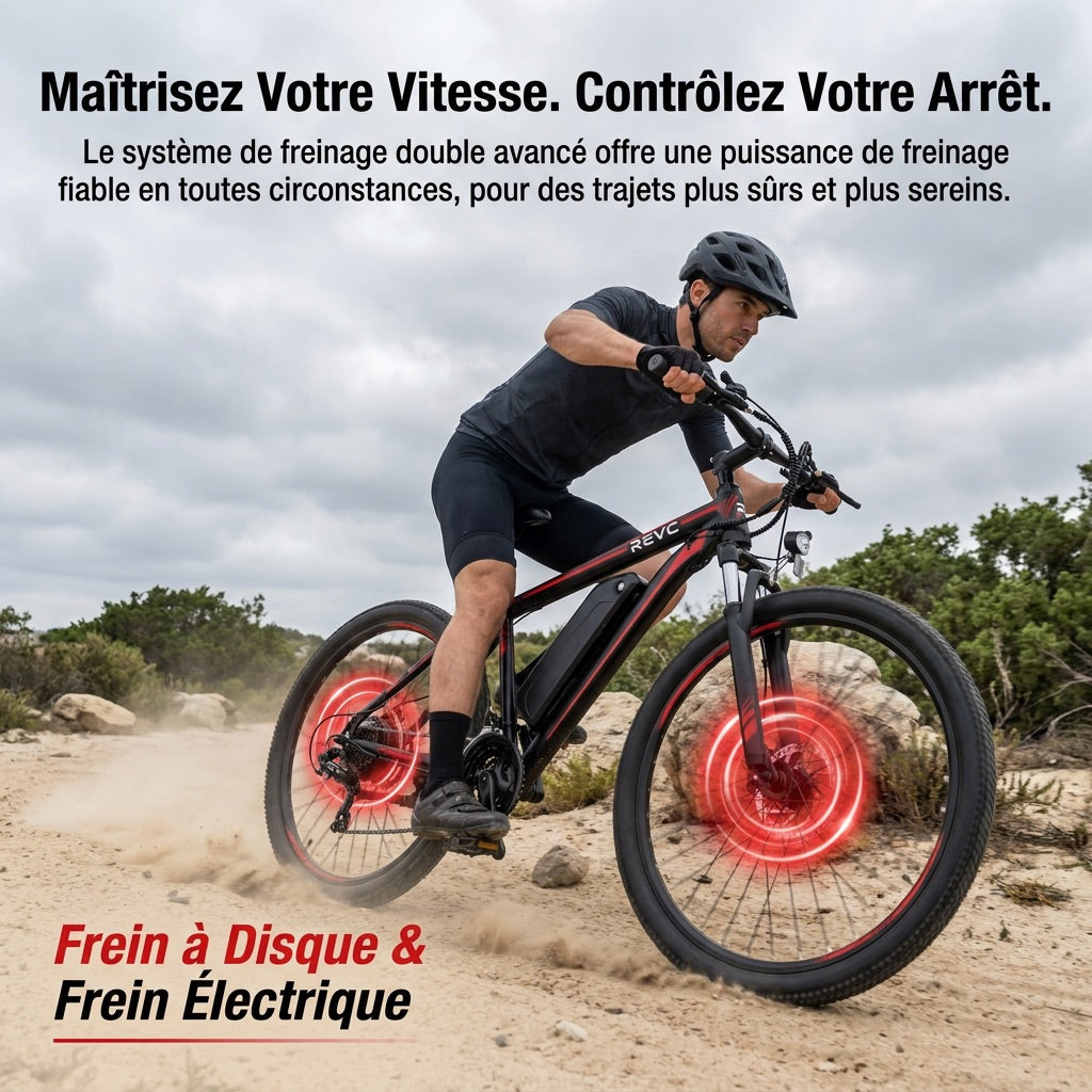 Vélo Électrique VTT REVO Ridge 65 – 250 W – Autonomie jusqu’à 65 km – Batterie Amovible 13 Ah – 21 Vitesses – Pneus 26**