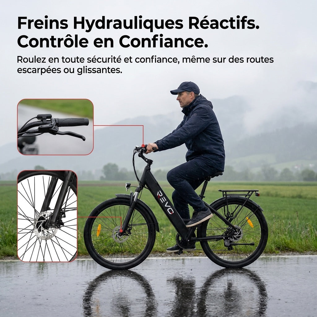 Vélo Électrique REVO Venture – 250 W – Autonomie jusqu’à 100 km – Batterie 561,6 Wh – Roues 27,5 – Freins Hydrauliques