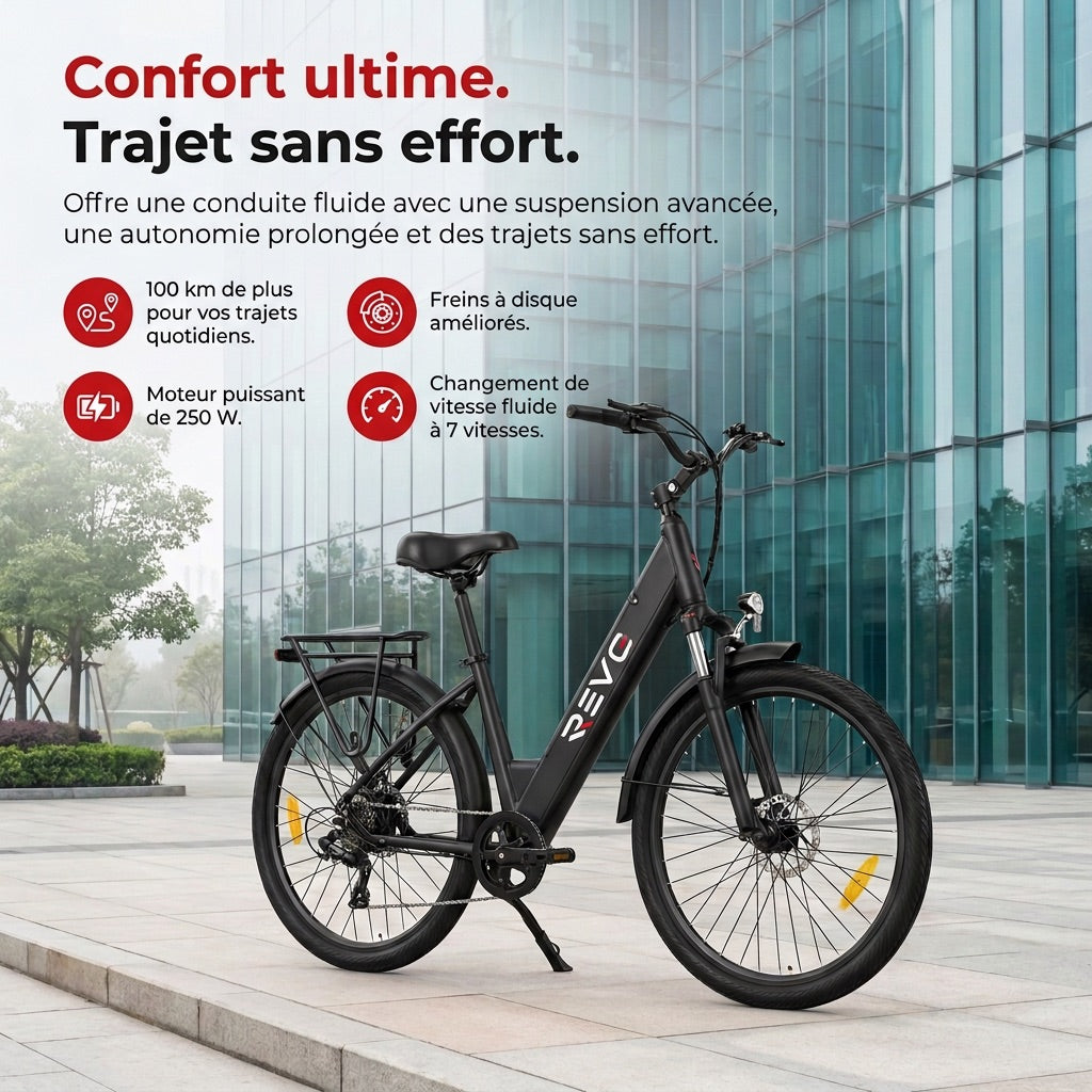 Vélo Électrique REVO Venture – 250 W – Autonomie jusqu’à 100 km – Batterie 561,6 Wh – Roues 27,5 – Freins Hydrauliques