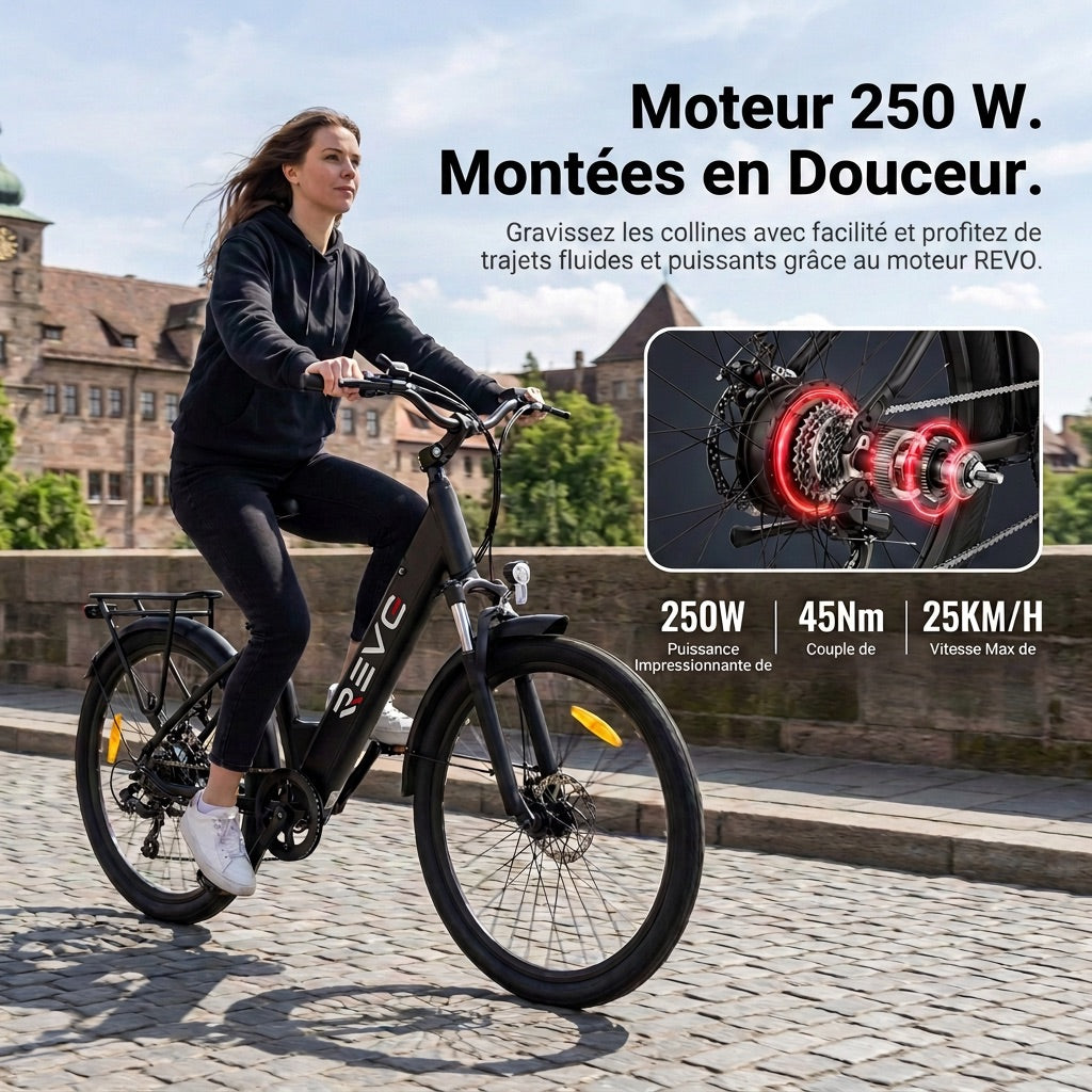 Vélo Électrique REVO Venture – 250 W – Autonomie jusqu’à 100 km – Batterie 561,6 Wh – Roues 27,5 – Freins Hydrauliques