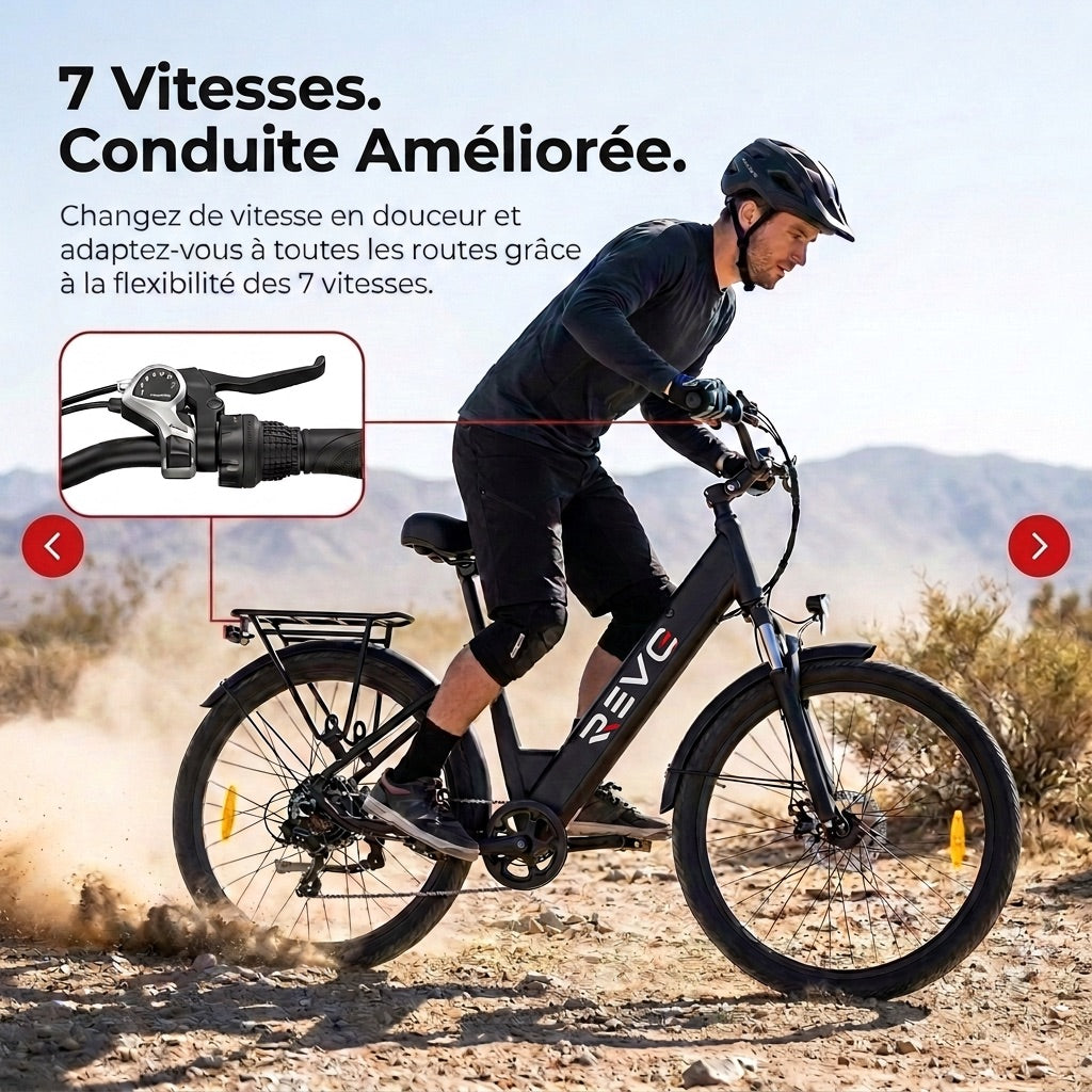 Vélo Électrique REVO Venture – 250 W – Autonomie jusqu’à 100 km – Batterie 561,6 Wh – Roues 27,5 – Freins Hydrauliques
