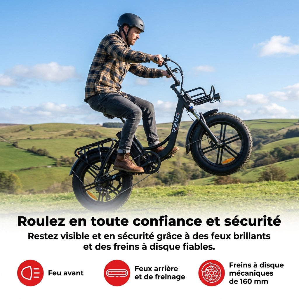 Vélo Électrique Fat Bike REVO Terra Boost – 250 W – Autonomie jusqu’à 126 km – Batterie 48 V 13 Ah – Couple 75 Nm – Pneus 20 x 4