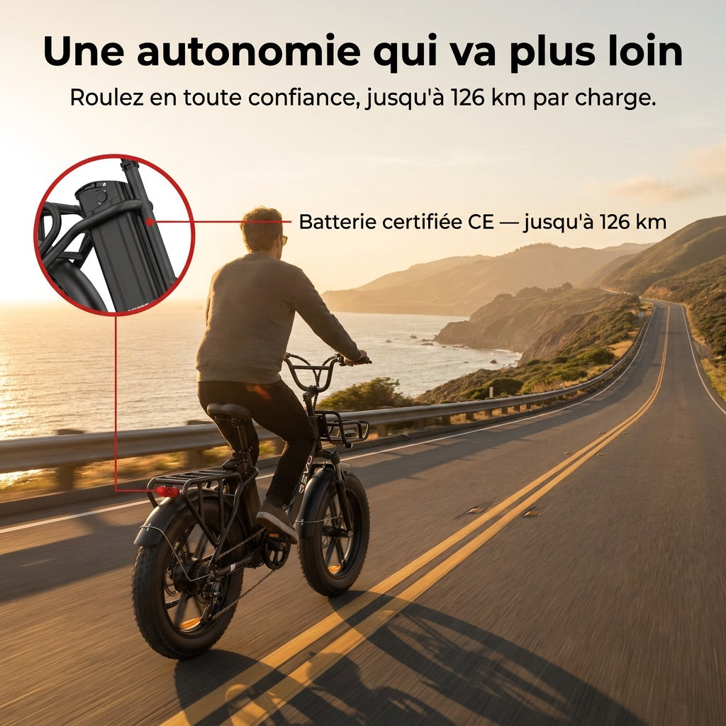 Vélo Électrique Fat Bike REVO Terra Boost – 250 W – Autonomie jusqu’à 126 km – Batterie 48 V 13 Ah – Couple 75 Nm – Pneus 20 x 4