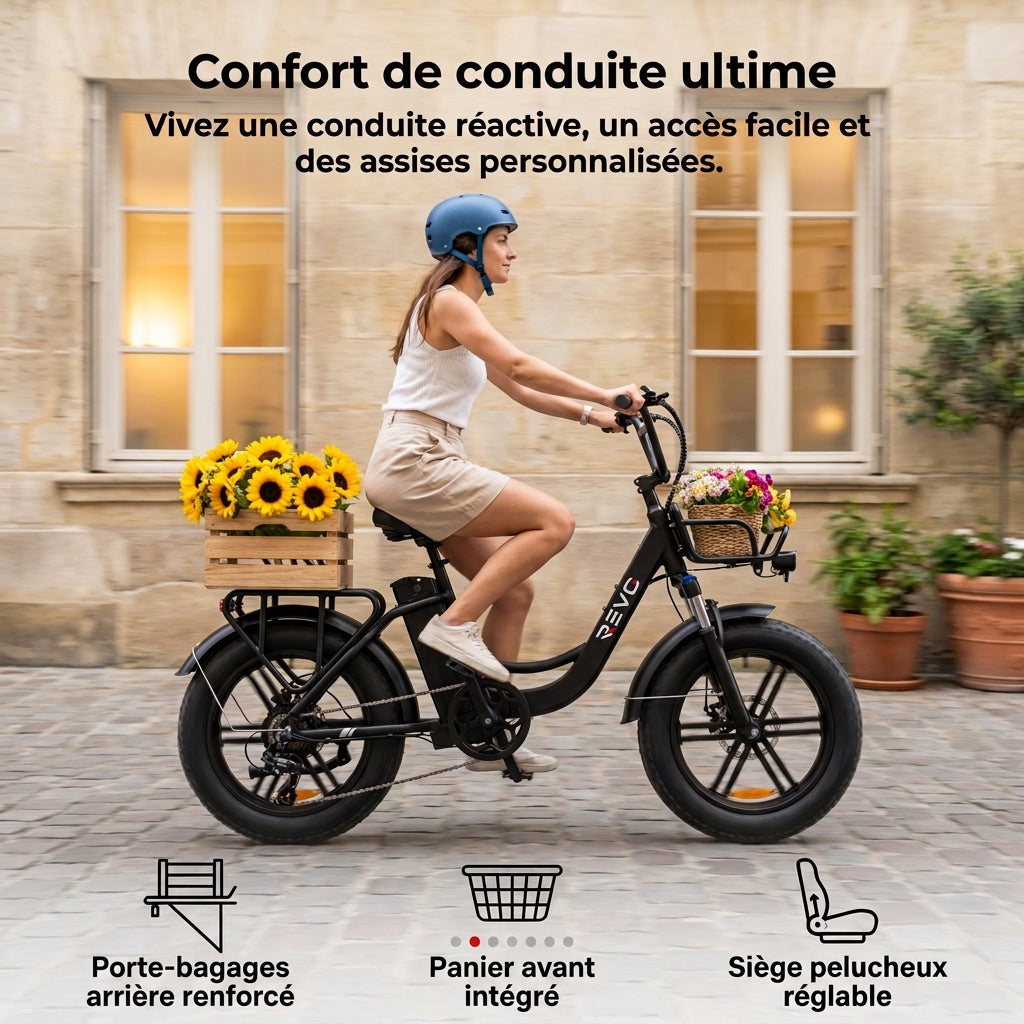 Vélo Électrique Fat Bike REVO Terra Boost – 250 W – Autonomie jusqu’à 126 km – Batterie 48 V 13 Ah – Couple 75 Nm – Pneus 20 x 4