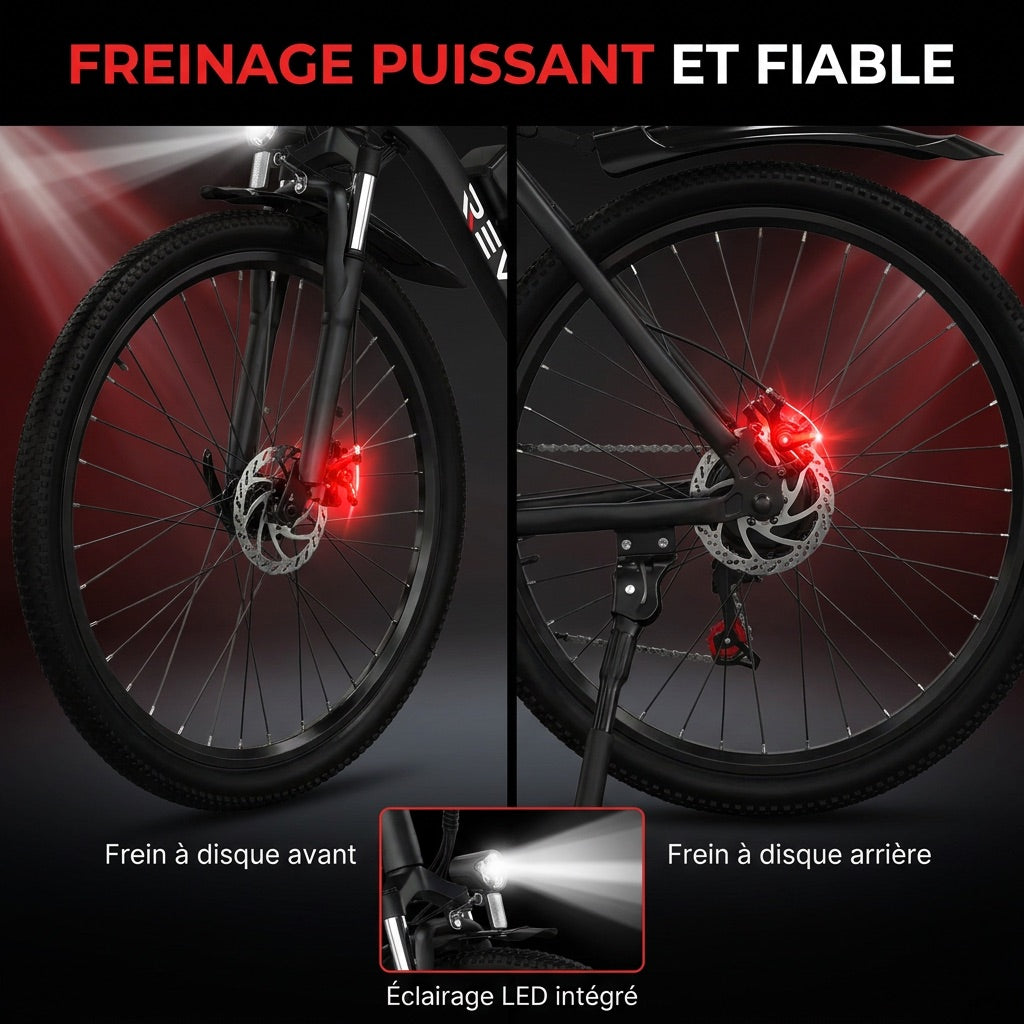 Vélo Électrique VTT REVO Trail – 250 W – Autonomie 35 à 90 km – Batterie 36 V 10,4 Ah – Pneus 26 – 7 Vitesses