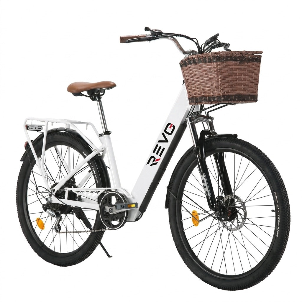 Vélo Électrique REVO Citya – 250 W – Autonomie 80 km – Batterie 36 V 10 Ah – 26 – Panier & Porte-Bagages