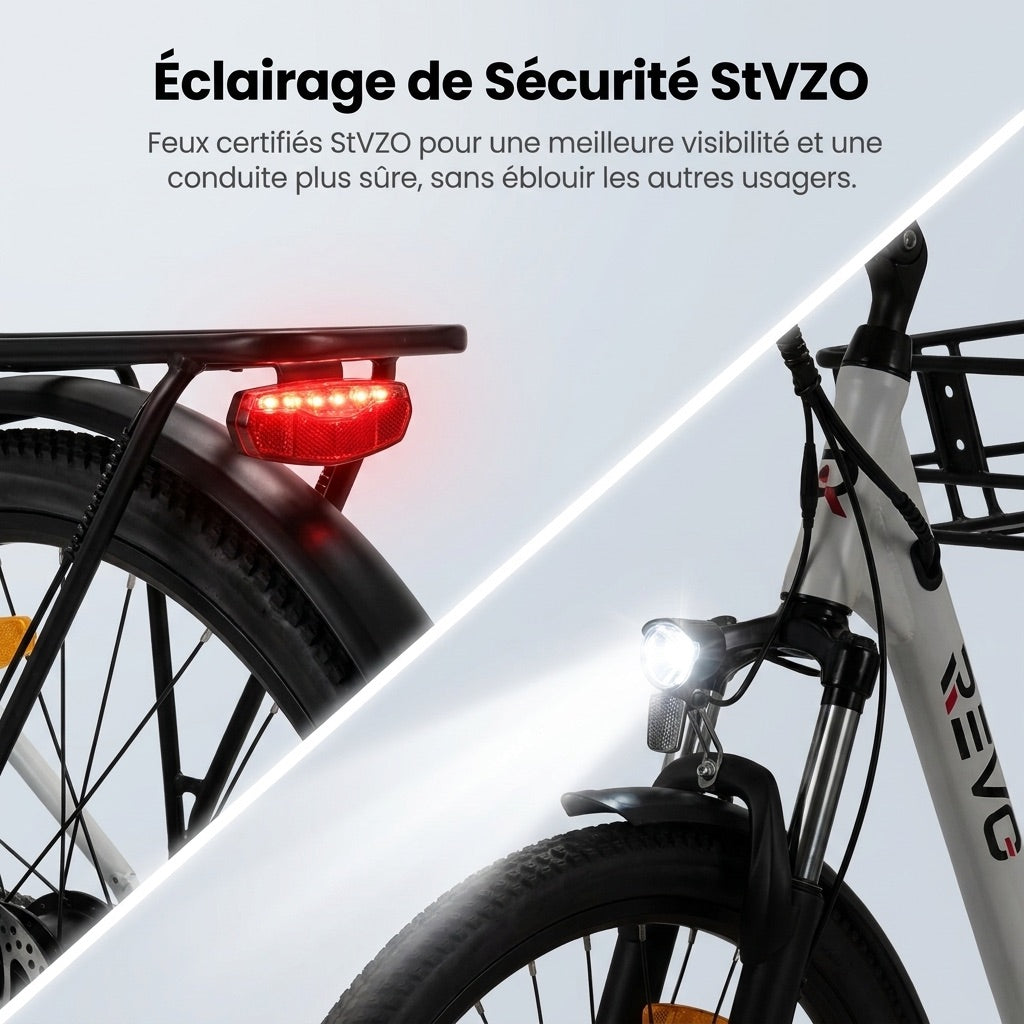 Vélo Électrique REVO CityFlow – 250 W – Autonomie 90 km – Batterie 561,6 Wh – Shimano 7 Vitesses – Roues 26