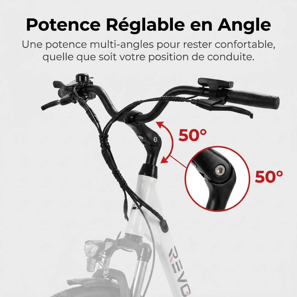 Vélo Électrique REVO CityFlow – 250 W – Autonomie 90 km – Batterie 561,6 Wh – Shimano 7 Vitesses – Roues 26