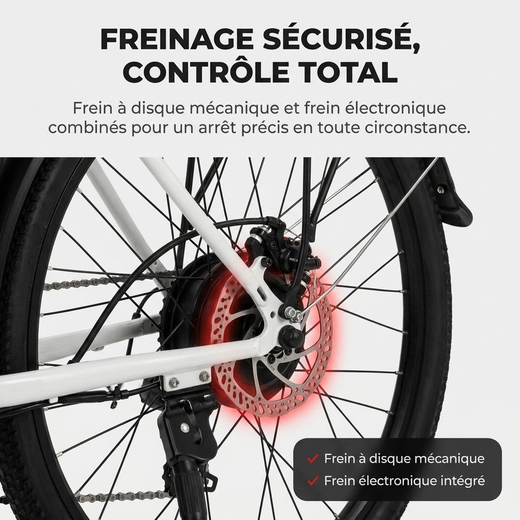 Vélo Électrique REVO CityFlow – 250 W – Autonomie 90 km – Batterie 561,6 Wh – Shimano 7 Vitesses – Roues 26